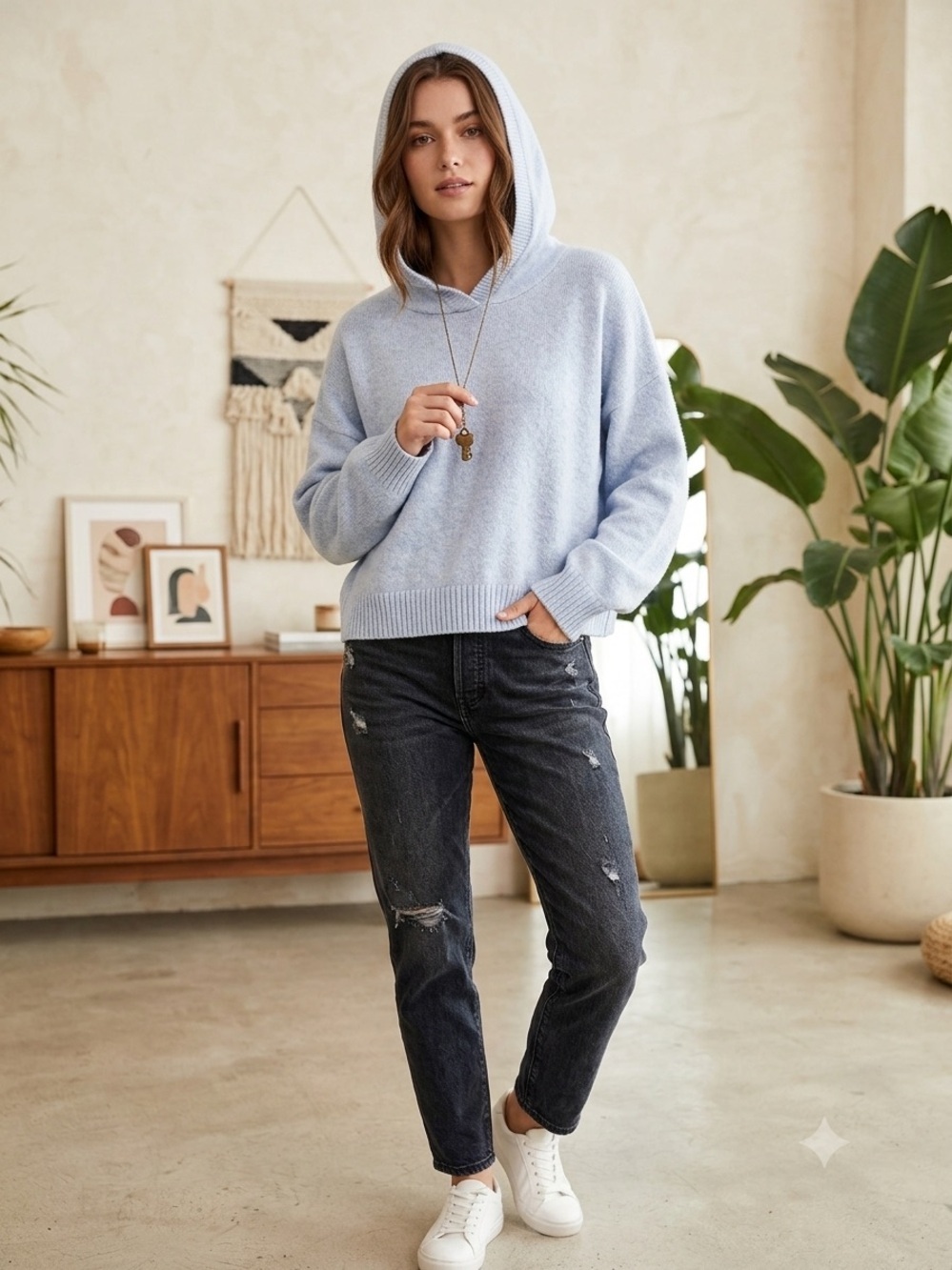 Hollister Comfy Cloud Boxy Cabin-core Hooded Sweater Blue Size Large.